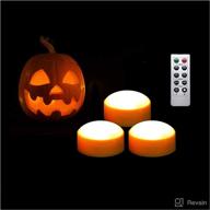 set of 3 halloween pumpkin lights with remote & timer - battery operated led decorative flickering flameless candle set in bright orange color for jack-o-lantern décor, party, home, christmas decorations - bulk option available логотип