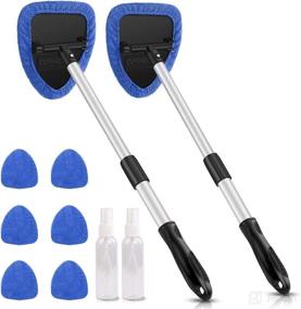 img 4 attached to 🚗 AstroAI Windshield Cleaning Tool, Car Window Cleaner Windshield Cleaner with 8 Microfiber Pads and Extendable Handle Auto Inside Glass Wiper Kit, Blue, 2 Pack