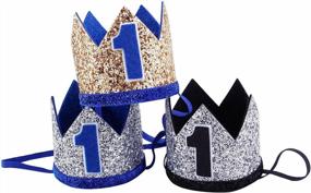 img 1 attached to Maticr Glitter First Birthday Crown for Baby Boy's 1st Bday Party: Hat, Cake Smash Photo Prop