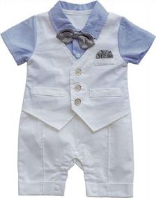 img 4 attached to White Gentleman'S Tuxedo Onesie With Shirt, Waistcoat, Bowtie And Romper For Baby Boys