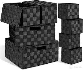 img 4 attached to 📦 LOVSTORAGE Storage Baskets with Lids - 8-Pack Woven Baskets for Organizing Shelves, Dresser, Bathroom, Closet, Nursery - Black Organizer Bins