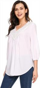 img 2 attached to Women'S Boho Lace V-Neck Blouse: Long Sleeves, Casual & Loose Fit - Elover Fashion Top