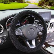 🧸 yogurtck soft velvet steering wheel cover | cute hands warm fuzzy | universal 15 inch | fits vehicles, sedans, suvs, vans, trucks | black logo