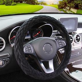 img 4 attached to 🧸 YOGURTCK Soft Velvet Steering Wheel Cover | Cute Hands Warm Fuzzy | Universal 15 Inch | Fits Vehicles, Sedans, SUVs, Vans, Trucks | Black