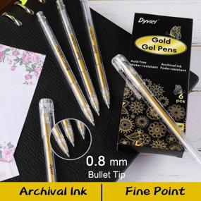 img 2 attached to Set Of 6 Fine Point Metallic Gold Gel Pens By Dyvicl - 0.8 Mm Ink For Drawing, Sketching, Illustration, Adult Coloring, And Journaling On Black Paper