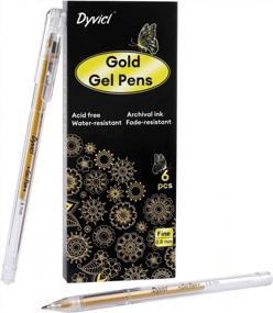 img 4 attached to Set Of 6 Fine Point Metallic Gold Gel Pens By Dyvicl - 0.8 Mm Ink For Drawing, Sketching, Illustration, Adult Coloring, And Journaling On Black Paper