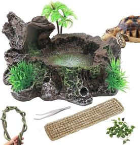 img 4 attached to Enhance Your Reptile Habitat with PINVNBY Resin Reptile Platform: Life-like Tree Trunk Decor, Food & Water Dish for Lizards, Bearded Dragons, Tree Frogs, and Snakes