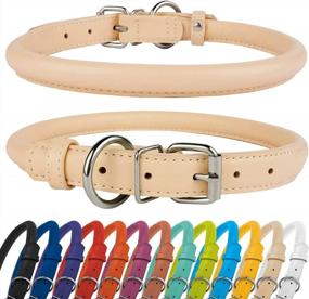img 4 attached to CollarDirect Rolled Leather Dog Collar - Soft Padded Round Puppy Collar, Handmade Genuine Leather 13 Colors (7-8 Inch, Beige Textured)