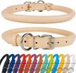 collardirect rolled leather dog collar - soft padded round puppy collar, handmade genuine leather 13 colors (7-8 inch, beige textured) logo