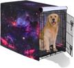 kyku purple galaxy dog crate cover privacy space camo designer 3d print pattern funny cute kennel pet cage cover waterproof heavy duty for 24in, 30in, 36in, 42in, 48in dog crate (42 inch, galaxy) logo