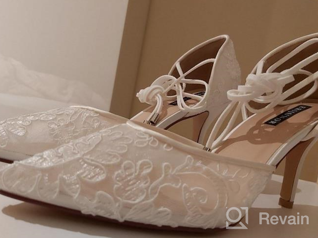 img 1 attached to Women'S Ivory Lace Mesh Satin Wedding Shoes - Comfortable Mid Heel Tie Up Ankle Strap Pointy Toe Pumps review by Michael Maes