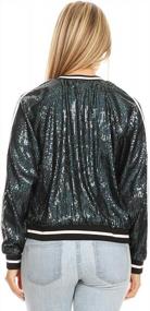 img 3 attached to Sparkling Front-Zip Track Stripe Sequin Bomber Jacket For Women By Anna-Kaci