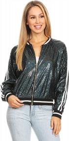 img 4 attached to Sparkling Front-Zip Track Stripe Sequin Bomber Jacket For Women By Anna-Kaci
