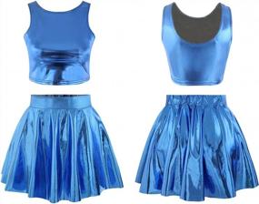 img 2 attached to Girls RoyalBlue PU Leather Shiny Crop Tank Top Pleated Skater Skirt Set