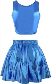 img 3 attached to Girls RoyalBlue PU Leather Shiny Crop Tank Top Pleated Skater Skirt Set