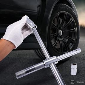 img 3 attached to 🔧 25-inch Telescoping Lug Wrench Set for Automotive Repair - 4-Way Universal Tire Tool with Heavy Duty Tire Nut Wrench and 4 Standard Sockets (17/19, 21/23mm)