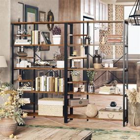 img 1 attached to 8-Tier Rustic Industrial Corner Shelf Bookcase Storage Rack Plant Stand For Living Room, Home Office, Kitchen - IRONCK