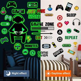 img 1 attached to Gamer Room Decor: Glow in the Dark Gaming Wall Decals for Ultimate Game Enthusiasts – Perfect for Boys Room, Boys Room Video Game Controller Wall Stickers, Game Zone Eat Sleep Game Wall Decals for Kids Girls Teens Bedroom Playroom Decor