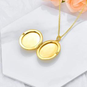 img 2 attached to Personalized Solid Gold And Gold-Plated Oval Locket Necklace With Picture Holder - Choose From Sunflower Or Starburst Design - SOULMEET 10K, 14K, 18K - Perfect Gift
