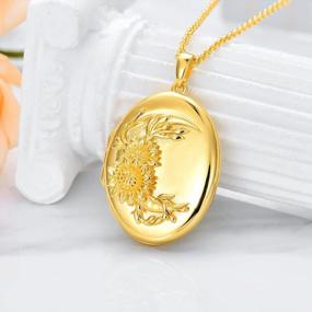 img 3 attached to Personalized Solid Gold And Gold-Plated Oval Locket Necklace With Picture Holder - Choose From Sunflower Or Starburst Design - SOULMEET 10K, 14K, 18K - Perfect Gift