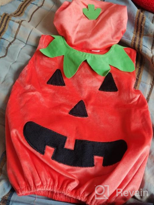 img 1 attached to Toddler Baby Boy Girl Halloween Outfit Pumpkin Bodysuit Halloween Costumes Romper Tops Hat Footies review by Duane Mann