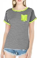 женские летние топы полосатая футболка с коротким рукавом повседневные футболки с круглым вырезом свободные хлопковые блузки с цветным карманом - seo optimized логотип