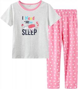 img 4 attached to Adorable Pink Cartoon Pajama Set For Big Girls (Sizes 12-18): Short Sleeve Top With Cozy Long Pants