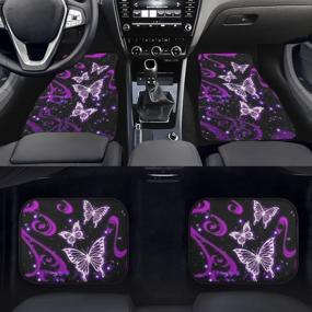 img 3 attached to JoyLamoria Sparkling Butterfly Car Carpet Automotive Floor Mat Set of 4 for Ultimate Comfort, Print Auto Foot Pads