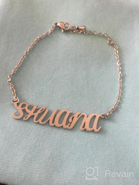 img 1 attached to DayOfShe Personalized Name Bracelet or Anklet for Women | Custom Engraved Inspirational Cuff Bangle | Infinity Love Gift for Mom Couples review by Darrius Frison