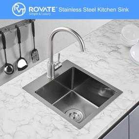 img 3 attached to ROVATE 15X17 Inch Top Mount Black Bar Sink - Handmade Single Bowl T-304 Stainless Steel Sink With Basket Strainer For Kitchen Prep