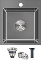 rovate 15x17 inch top mount black bar sink - handmade single bowl t-304 stainless steel sink with basket strainer for kitchen prep logo