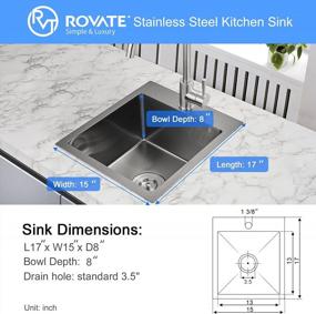 img 1 attached to Черная барная мойка ROVATE 15X17 дюймов с верхним креплением - ручная работа с одной чашей T-304 из нержавеющей стали с сетчатым фильтром для кухни