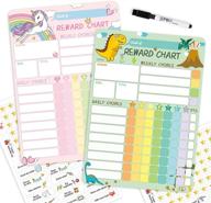 magnetic dry erase chore chart for two kids with 52 tasks, 126 stars and dinosaur & unicorn magnetic reward behavior chart logo