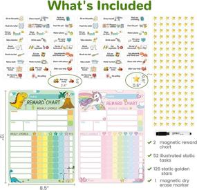 img 3 attached to Magnetic Dry Erase Chore Chart For Two Kids With 52 Tasks, 126 Stars And Dinosaur & Unicorn Magnetic Reward Behavior Chart