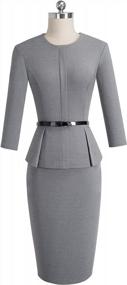 img 3 attached to Stylish and Elegant: HOMEYEE Women's 3/4 Sleeve Peplum Dress with Belt B473 – Perfect for Office Wear