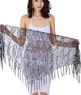 🧣 zltdream black silver belly sequin triangle women's accessories scarves & wraps логотип