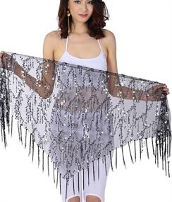 img 4 attached to 🧣 ZLTdream Black Silver Belly Sequin Triangle Women's Accessories Scarves & Wraps