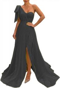 img 4 attached to Stunning One Shoulder Tulle Evening Dress With Side Split: Perfect For Bridal And Wedding Occasions