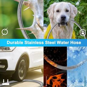 img 2 attached to 🚿 FUDESY 100FT 304 Stainless Steel Heavy Duty Durable Water Hose with Adjustable Nozzle - Six Spray Modes for Outdoor Yard, No Kink and Tangle-Free, Lightweight, Flexible, Easy to Store