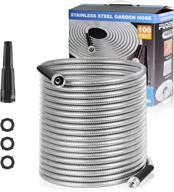 🚿 fudesy 100ft 304 stainless steel heavy duty durable water hose with adjustable nozzle - six spray modes for outdoor yard, no kink and tangle-free, lightweight, flexible, easy to store logo