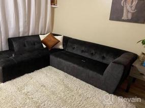 img 8 attached to Роскошный бархатный тафтинговый диван середины века с низкой спинкой - 113 "W, правая сторона, L-образная форма, 2 предмета, секционный диван для гостиной, серый