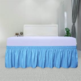 img 3 attached to Queen/King/C-King Size Light Blue Wrap Around Ruffled Bed Skirt With Adjustable Elastic Belt - 18 Inch Drop Easy To Put On, Wrinkle Free Bedskirt Dust Ruffles, Bed Frame Cover