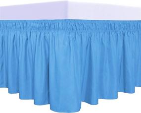 img 4 attached to Queen/King/C-King Size Light Blue Wrap Around Ruffled Bed Skirt With Adjustable Elastic Belt - 18 Inch Drop Easy To Put On, Wrinkle Free Bedskirt Dust Ruffles, Bed Frame Cover