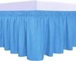 queen/king/c-king size light blue wrap around ruffled bed skirt with adjustable elastic belt - 18 inch drop easy to put on, wrinkle free bedskirt dust ruffles, bed frame cover logo