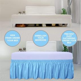img 2 attached to Queen/King/C-King Size Light Blue Wrap Around Ruffled Bed Skirt With Adjustable Elastic Belt - 18 Inch Drop Easy To Put On, Wrinkle Free Bedskirt Dust Ruffles, Bed Frame Cover