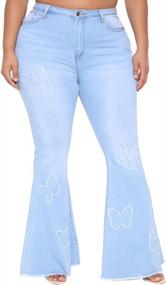 img 4 attached to Расклешенные джинсовые брюки больших размеров с эластичной резинкой на талии для женщин - HannahZone Рваные расклешенные джинсы размера 5XL