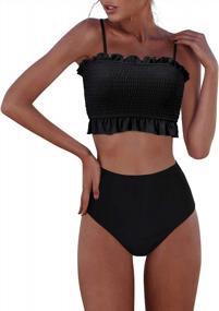img 3 attached to OMKAGI Women'S Bandeau Bikini Sets: Cute Shirred Swimsuit & High Waisted Bathing Suit