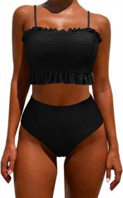 img 4 attached to OMKAGI Women'S Bandeau Bikini Sets: Cute Shirred Swimsuit & High Waisted Bathing Suit