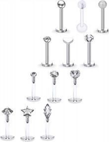 img 4 attached to Jenxnjsjo Flat Back Earrings And Piercing Jewelry For Women - Perfect For Tragus, Cartilage, Helix, Medusa, Labret & Monroe Piercings