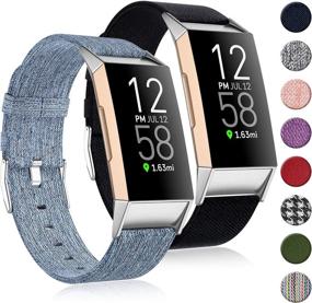 img 4 attached to (2 Pack) Witzon Fabric Woven Bands Compatible With Fitbit Charge 4 / Charge 3 / Charge 3 SE